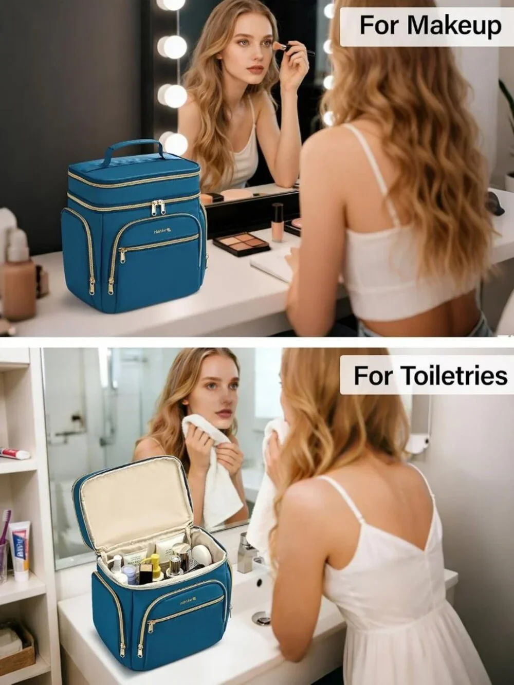 Large Travel Toiletry Bag for Women - Double Layer Organizer, Water-Resistant